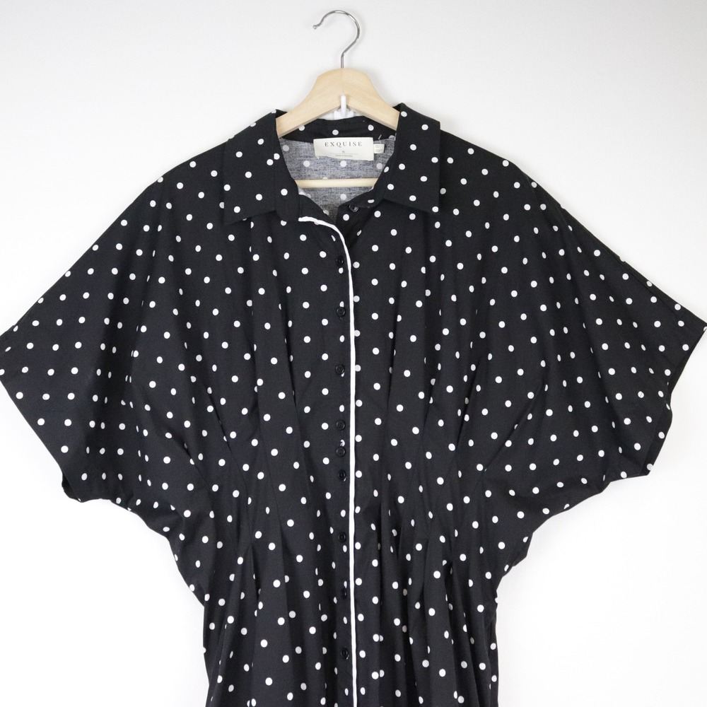 NWT Anthropologie Exquise The Tobie Shirt Dress Black White Polka Dot XL Midi - Picture 5 of 12